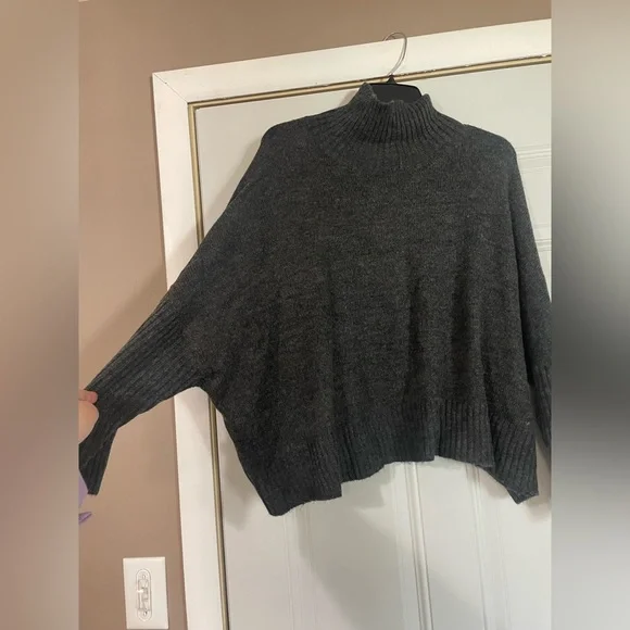 World Market Grey High Neck Chunky Sweater One Size Neutral Staple Lagenlook - Picture 6 of 6